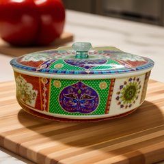 Melamine Printed Round Container | Naan/Roti Box Green