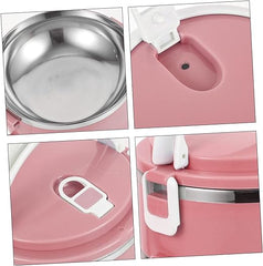 3 Layer Round Lunch Box with Double Handle Pink