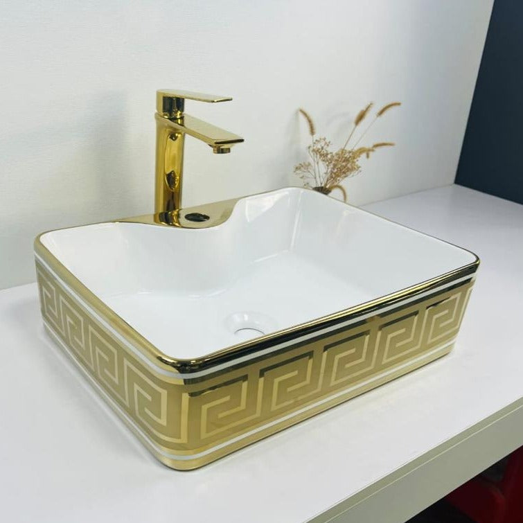 Luxury Bathware Golden Washing Basin Square Shape