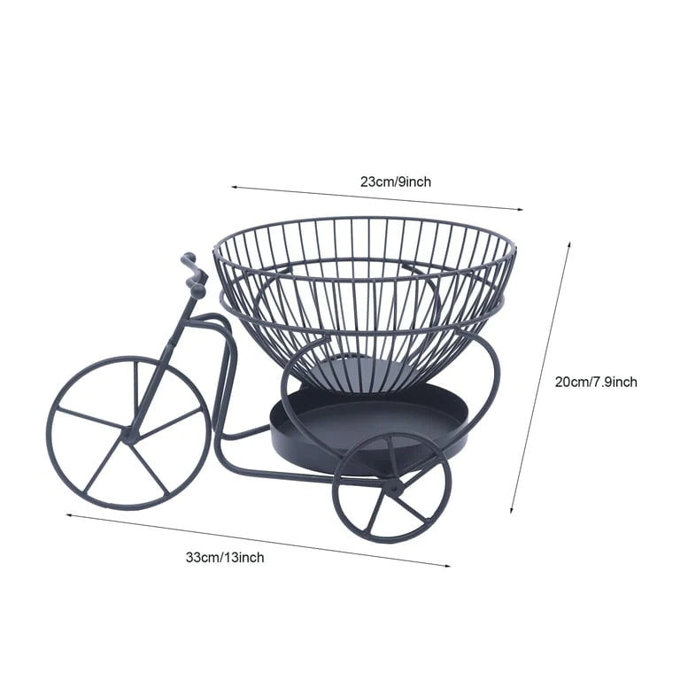 Black Metal Fruit Basket, Tricycle Shaped Double