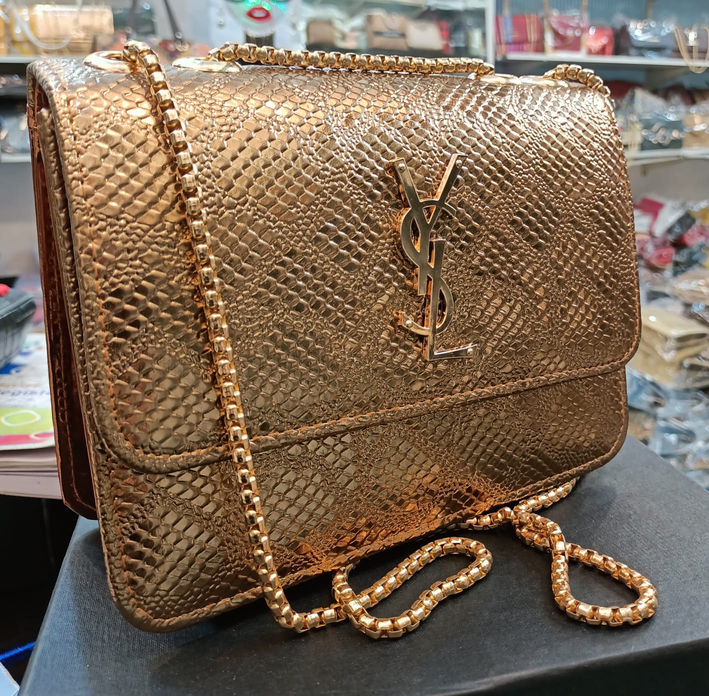 Stylish cross body with long chain and inside partition chain bag