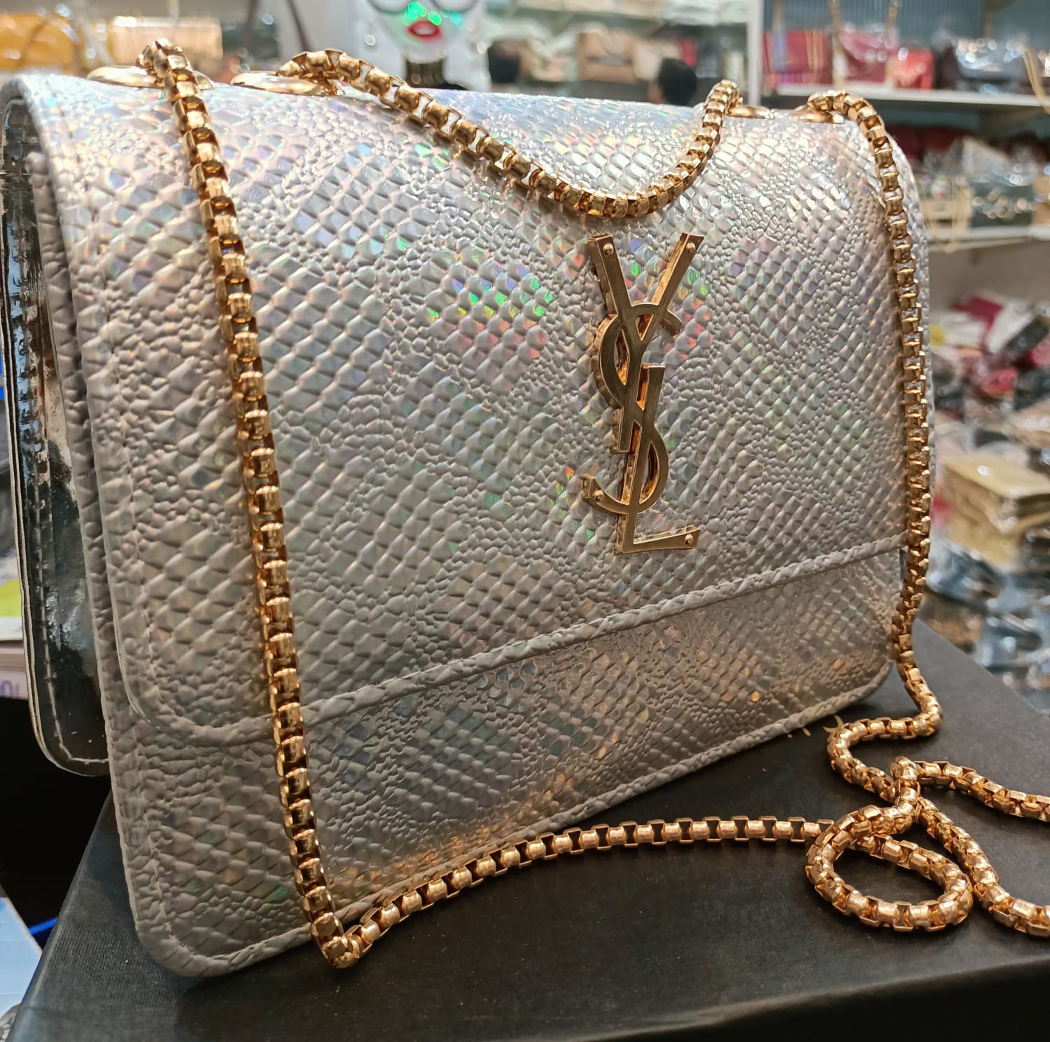 Stylish cross body with long chain and inside partition chain bag