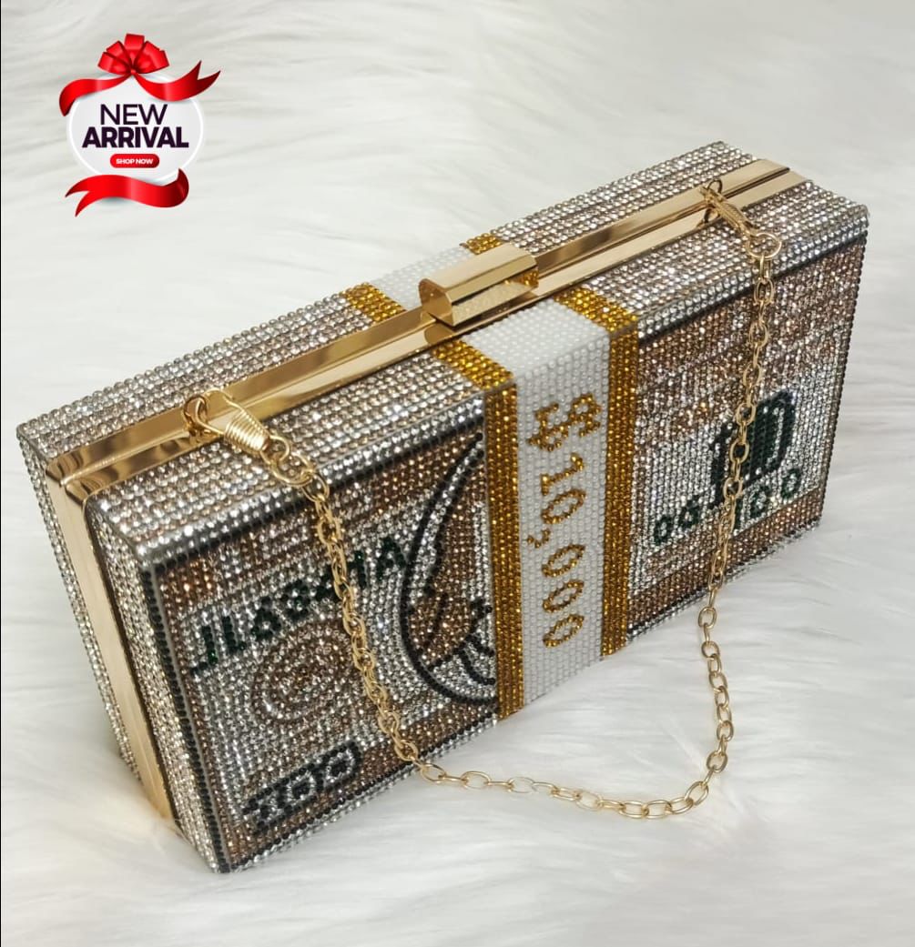 New Dollar Clutch with Handle & Long Chain