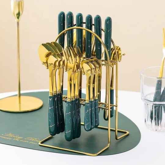 CUTLERY SET MARBLE HANDLE WITH GOLD Stainless Steel