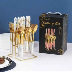 CUTLERY SET MARBLE HANDLE WITH GOLD Stainless Steel