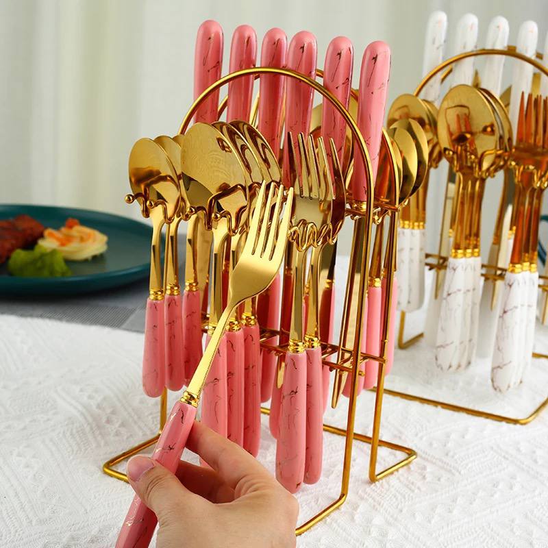 CUTLERY SET MARBLE HANDLE WITH GOLD Stainless Steel