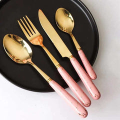 CUTLERY SET MARBLE HANDLE WITH GOLD Stainless Steel